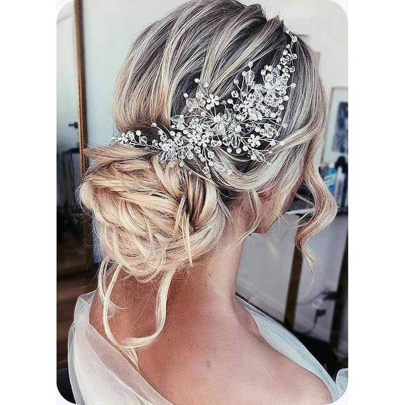 Catery Rhinestone Hair Vine Bridal Headband Wedding Hair Accessories for Bride and Women (Silver) - Image 1
